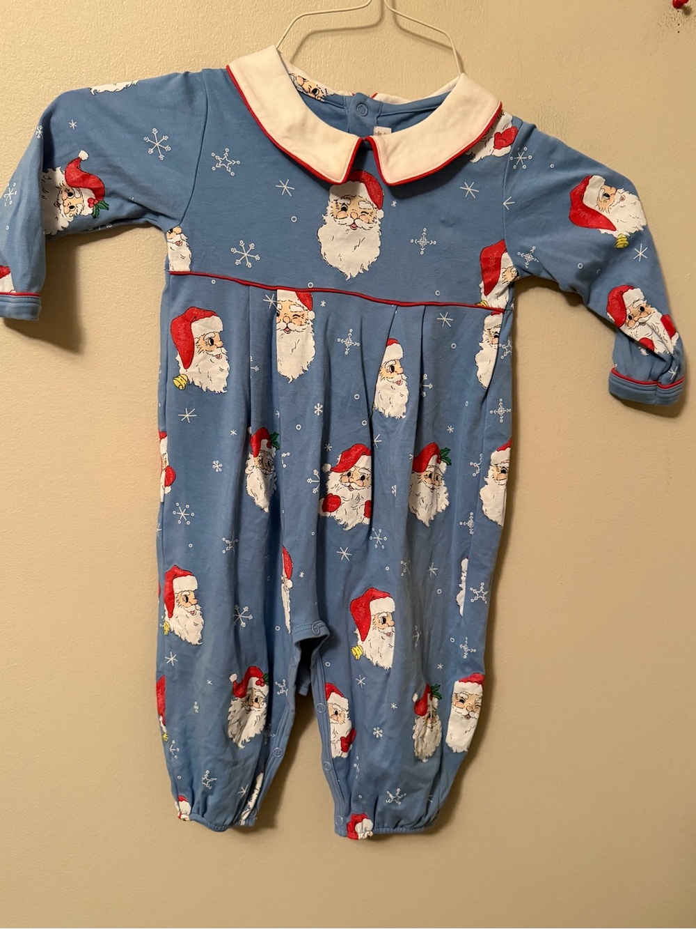The Beaufort Bonnet Company Blue Santa Print One-Piece Romper